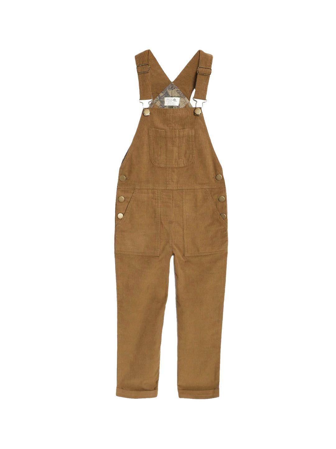 cherry crumble kids brown cotton blend sleeveless solid french corduroy dungaree