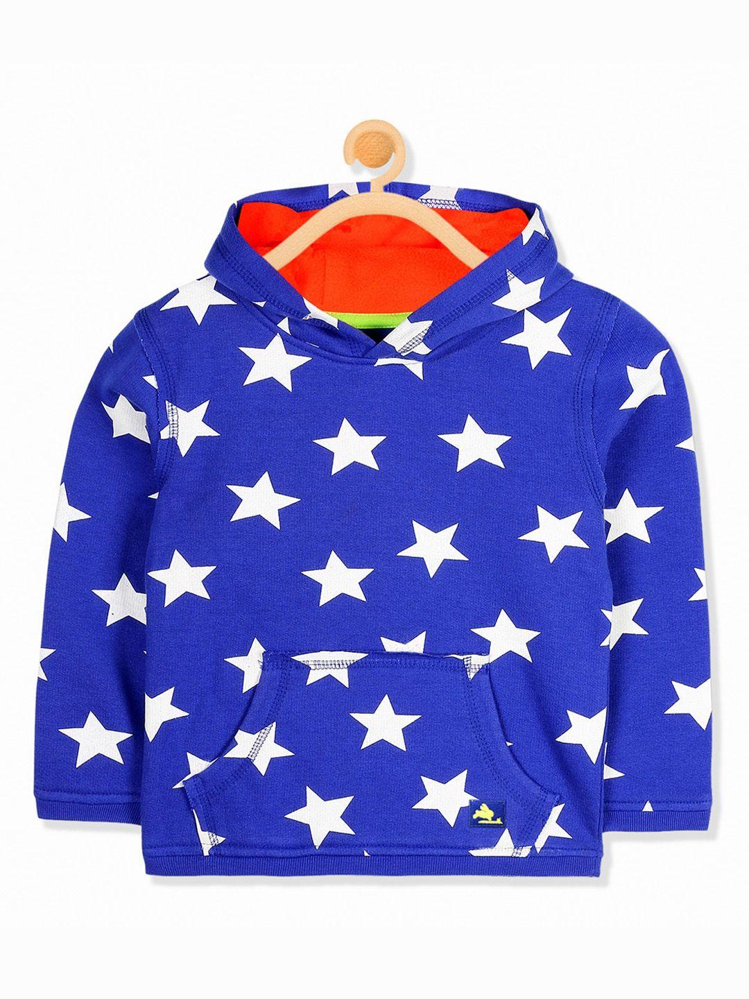 cherry crumble unisex kids blue printed hooded sweatshirt