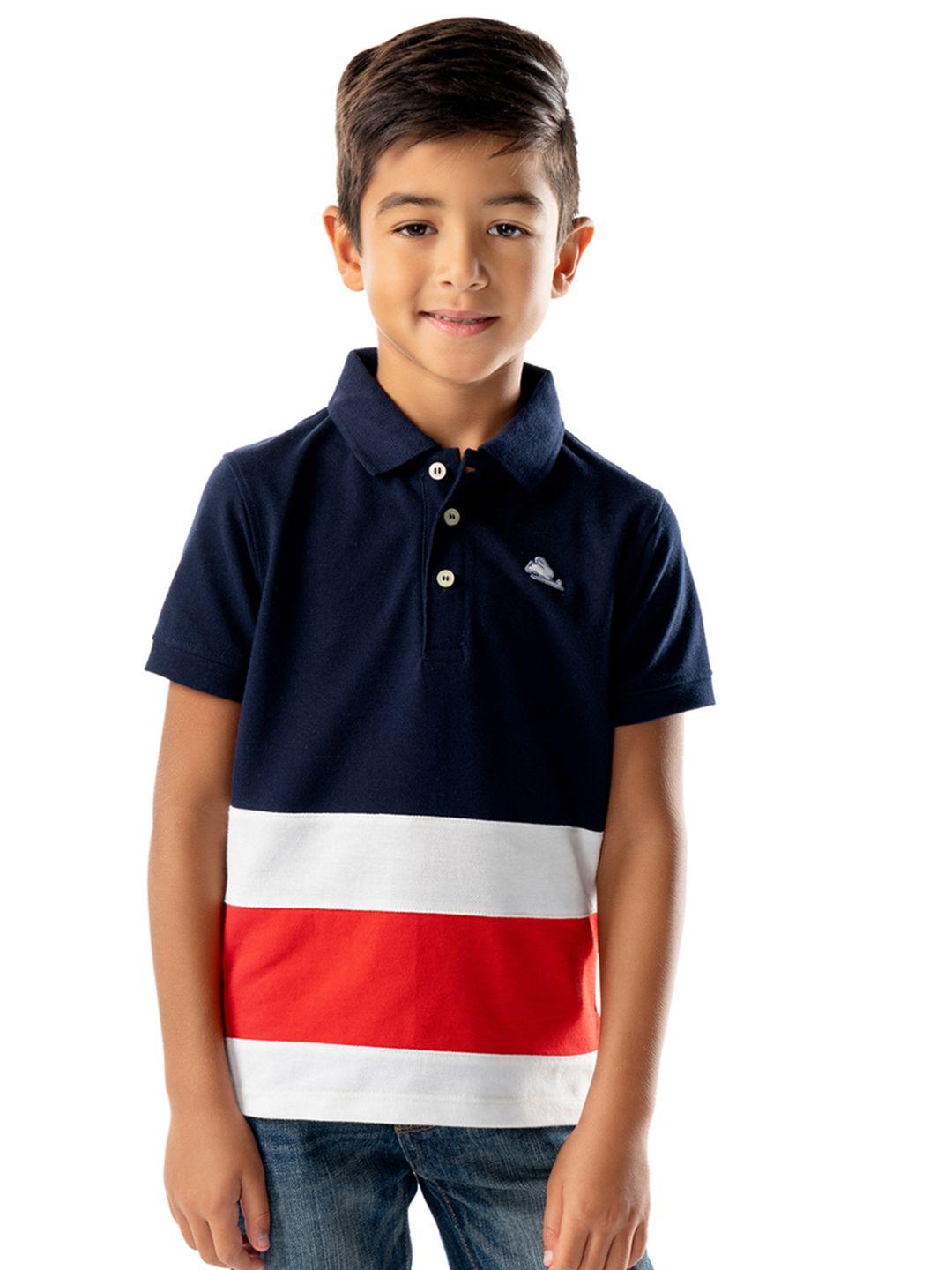 cherry crumble unisex kids navy blue colourblocked polo collar t-shirt