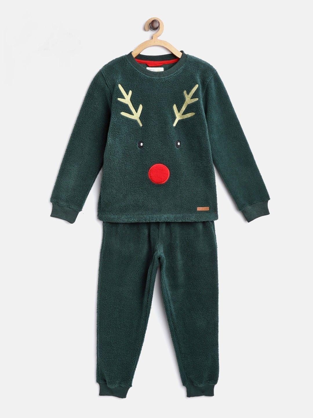 cherry crumble boys and girls green applique christmas winter nightsuit