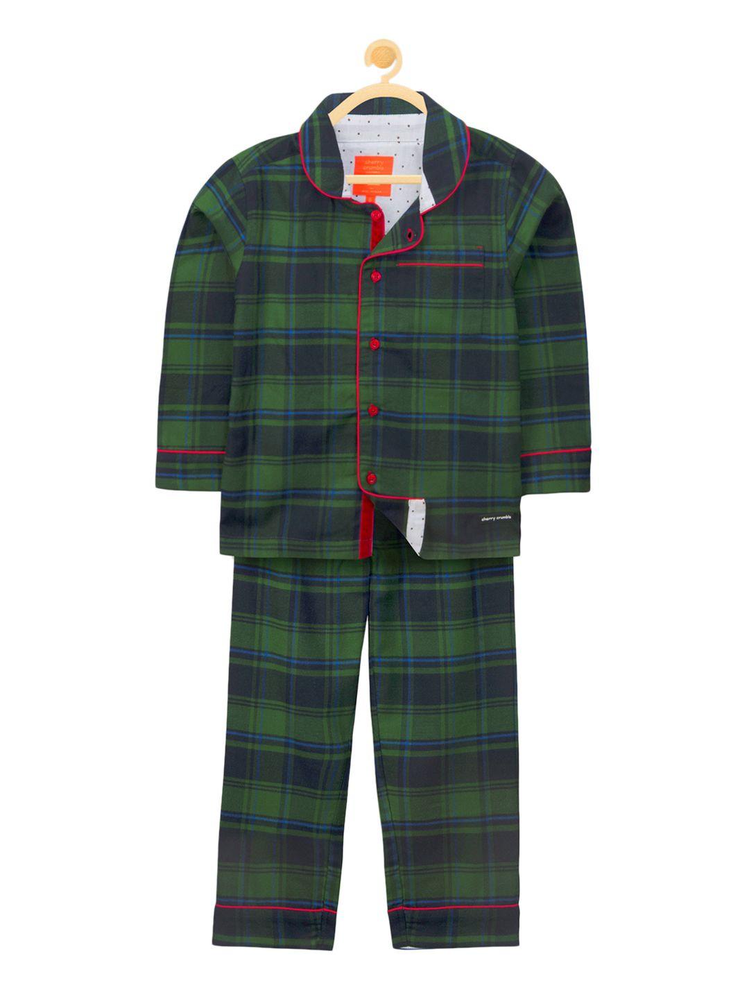 cherry crumble boys and girls green checks eventide nightsuit
