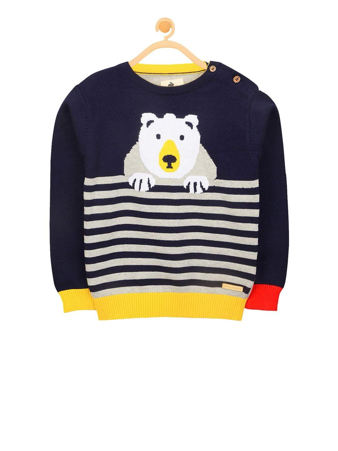 cherry crumble boys and girls navy blue striped big bear sweater
