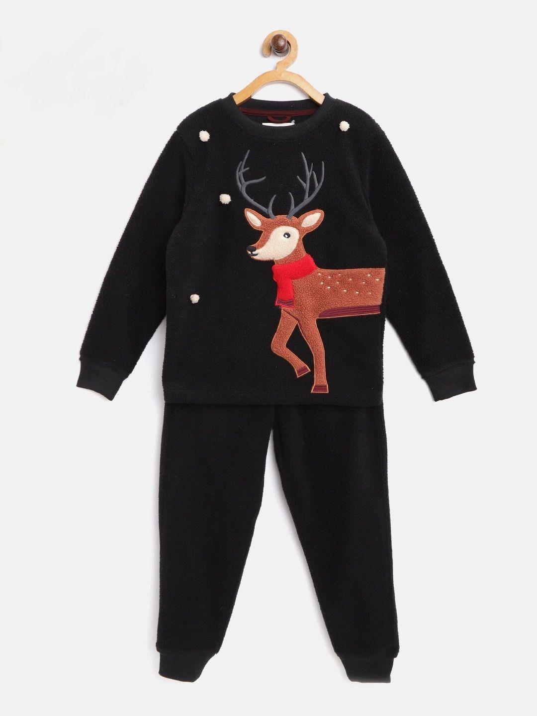 cherry crumble boys black applique night suit with eye mask