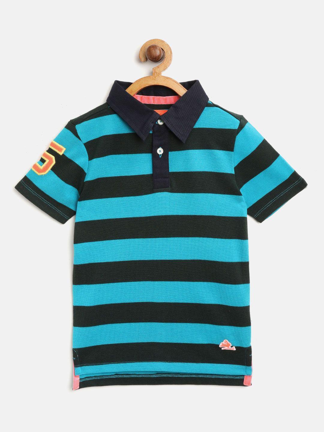 cherry crumble boys blue & olive green striped polo collar t-shirt
