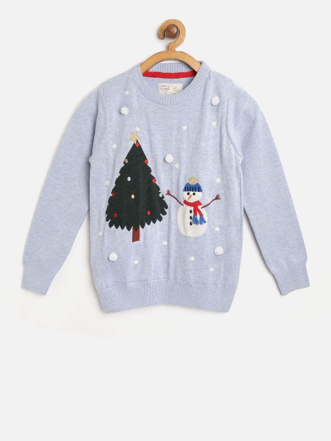 cherry crumble boys blue printed pullover sweater