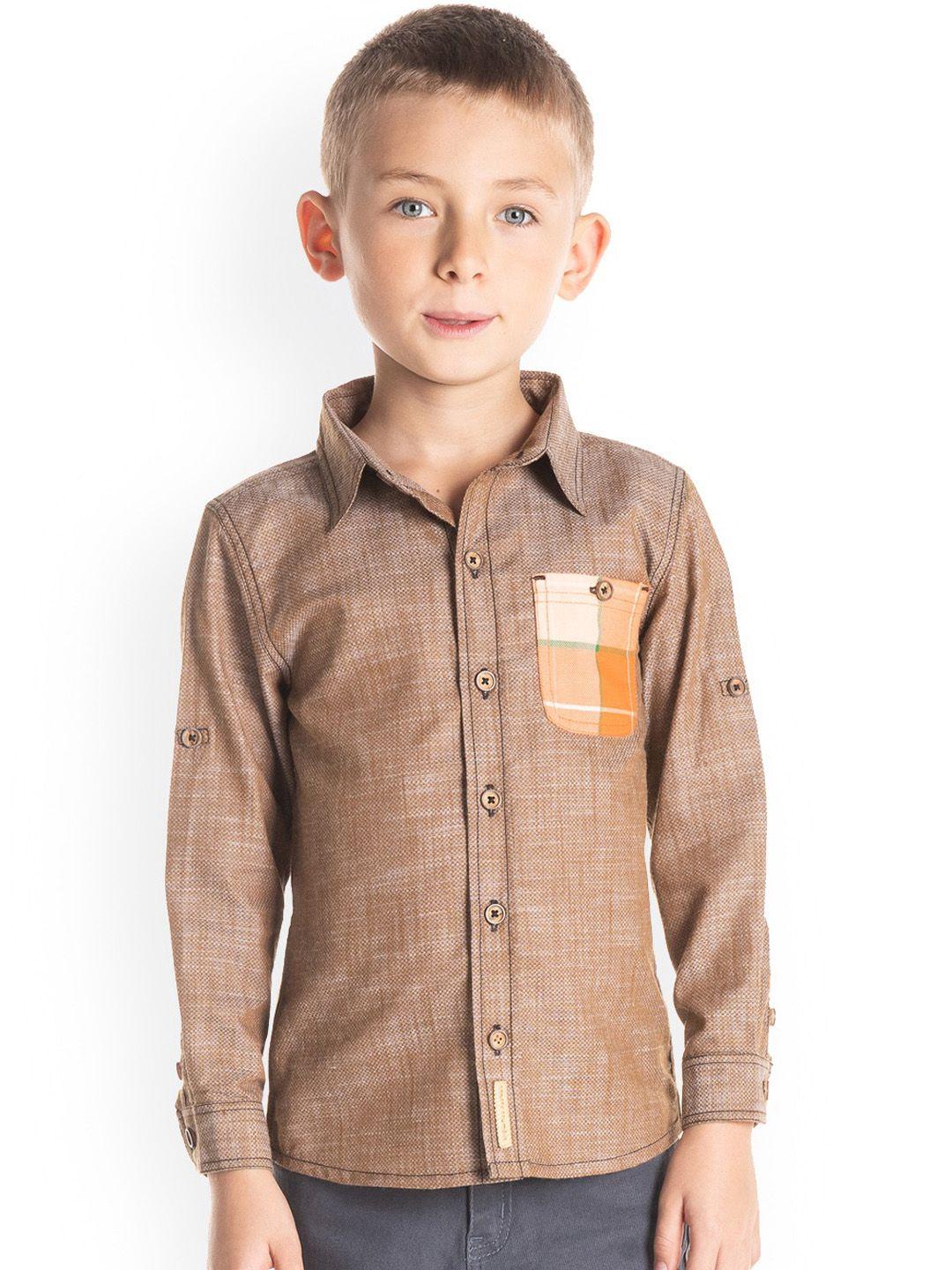 cherry crumble boys brown regular fit solid casual shirt
