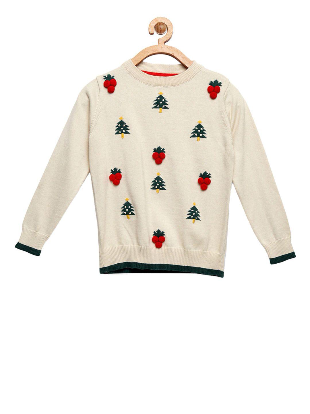 cherry crumble boys cream-coloured self design pullover sweater