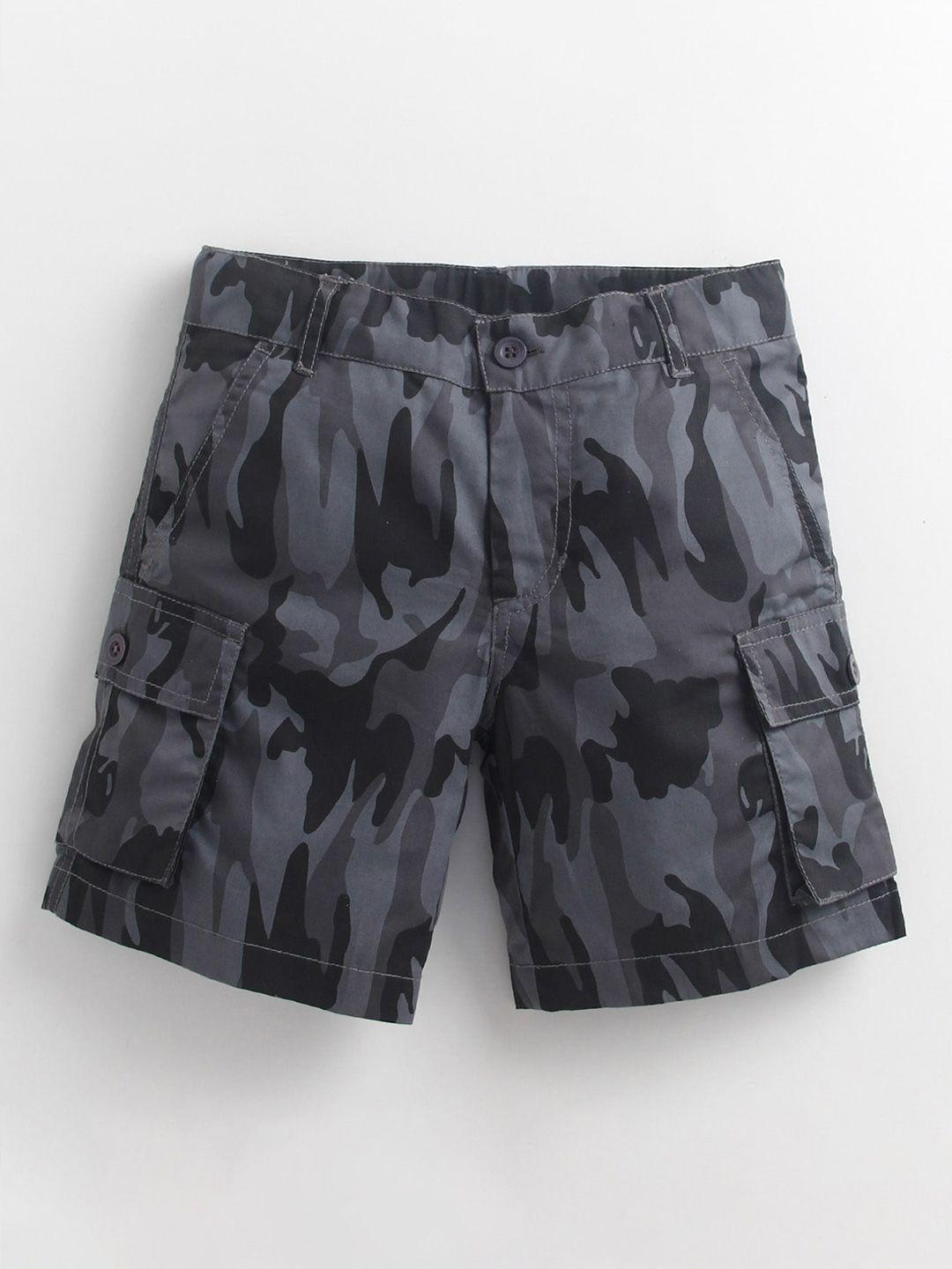 cherry crumble boys grey camouflage printed high-rise cargo shorts