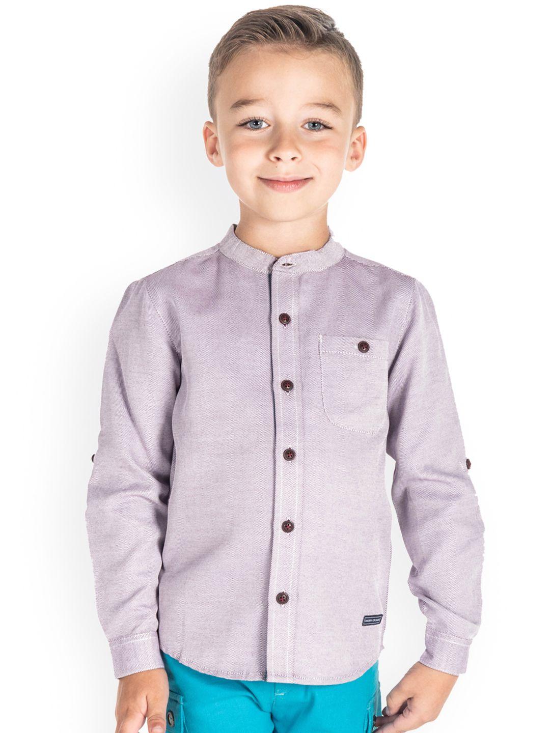 cherry crumble boys purple regular fit solid roll-up sleeves casual shirt