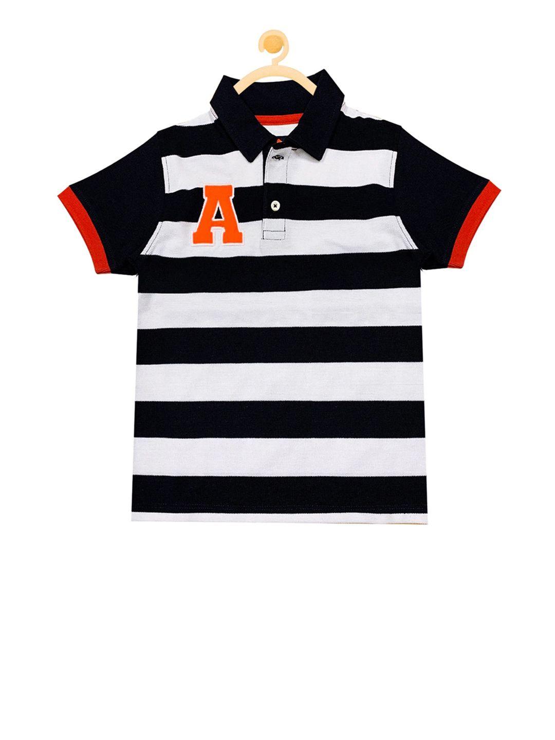 cherry crumble boys white & black striped polo collar t-shirt