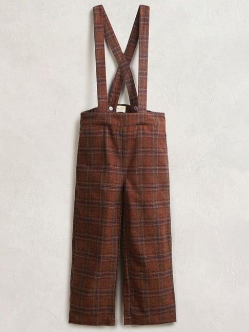cherry crumble by nitt hyman kids brown cotton plaid pattern trouser with suspenders