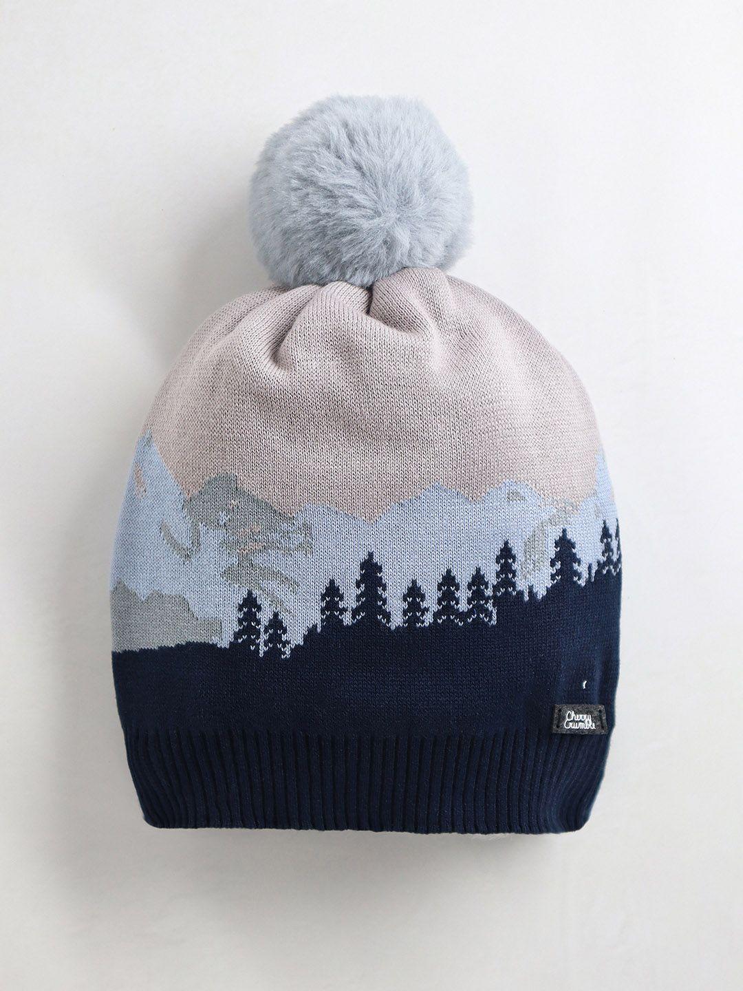 cherry crumble girls navy blue & grey self design beanie