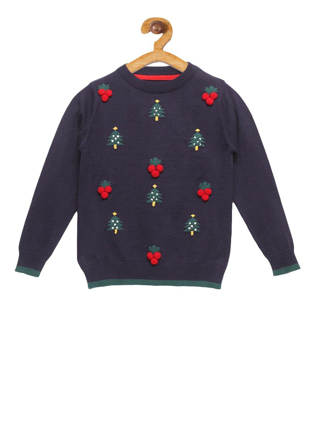cherry crumble infant boys navy blue & green embroidered pullover sweater