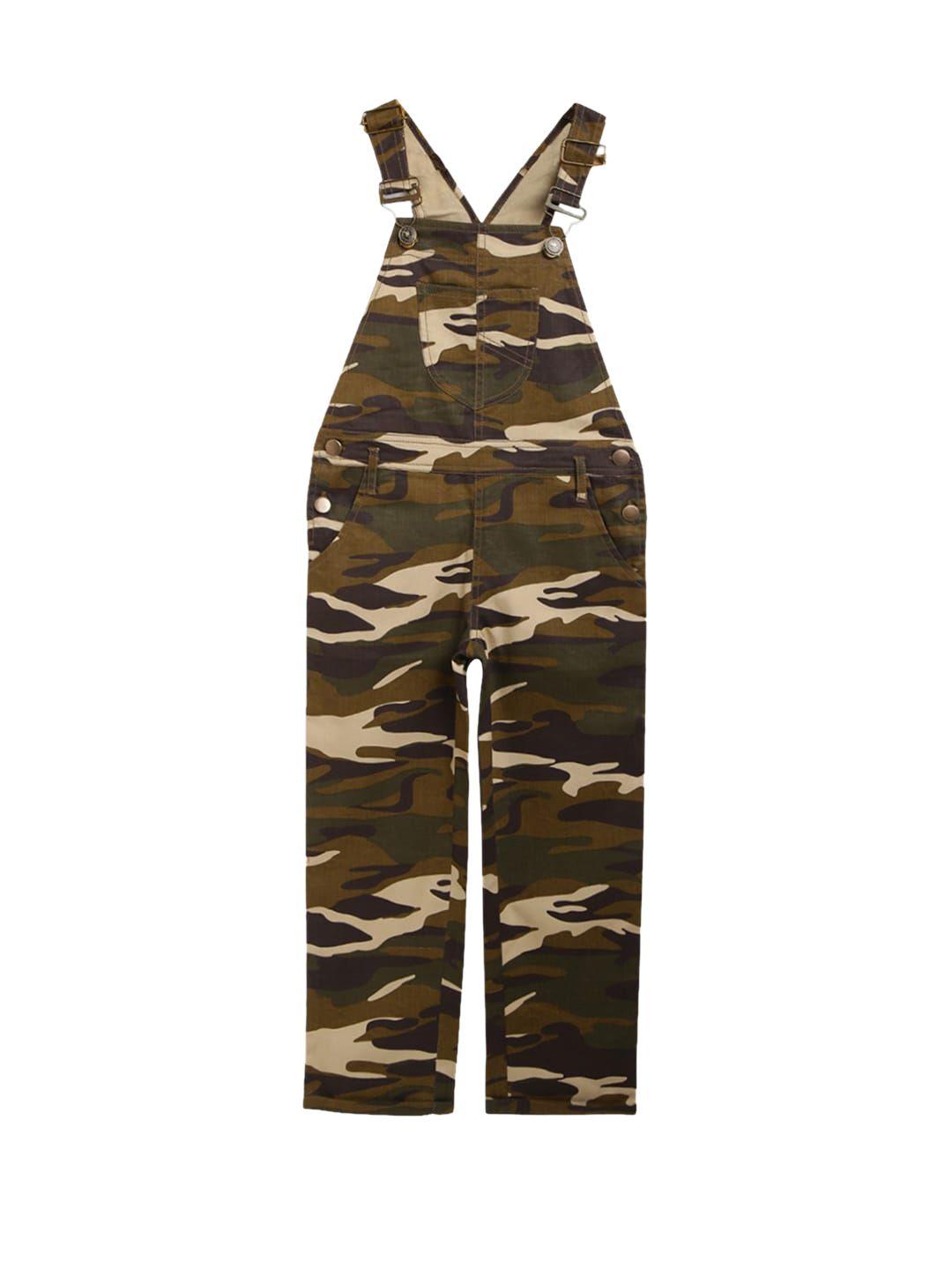cherry crumble kid brown cotton sleeveless camouflage dungaree