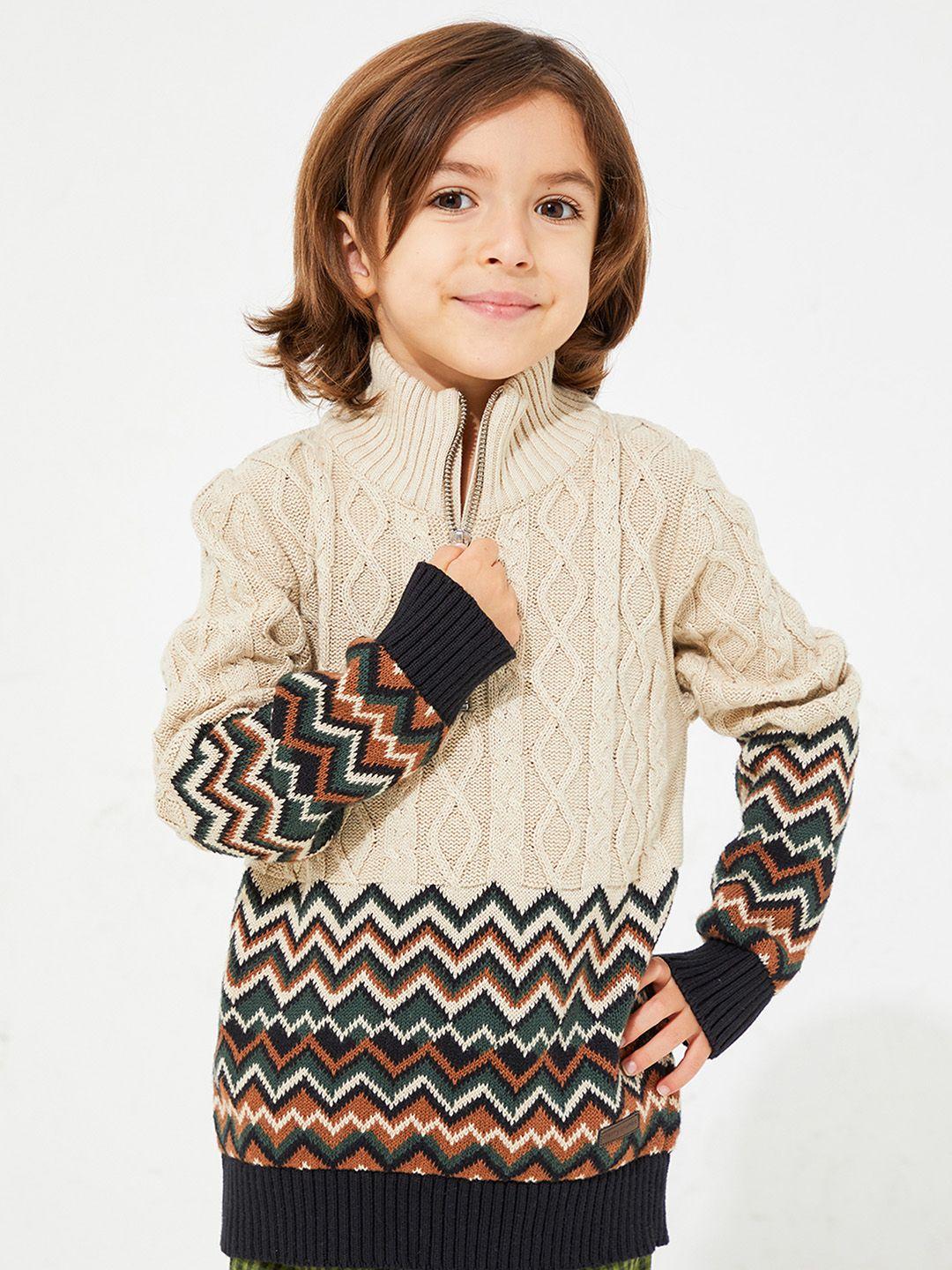 cherry crumble kids beige & black self-design pullover sweater