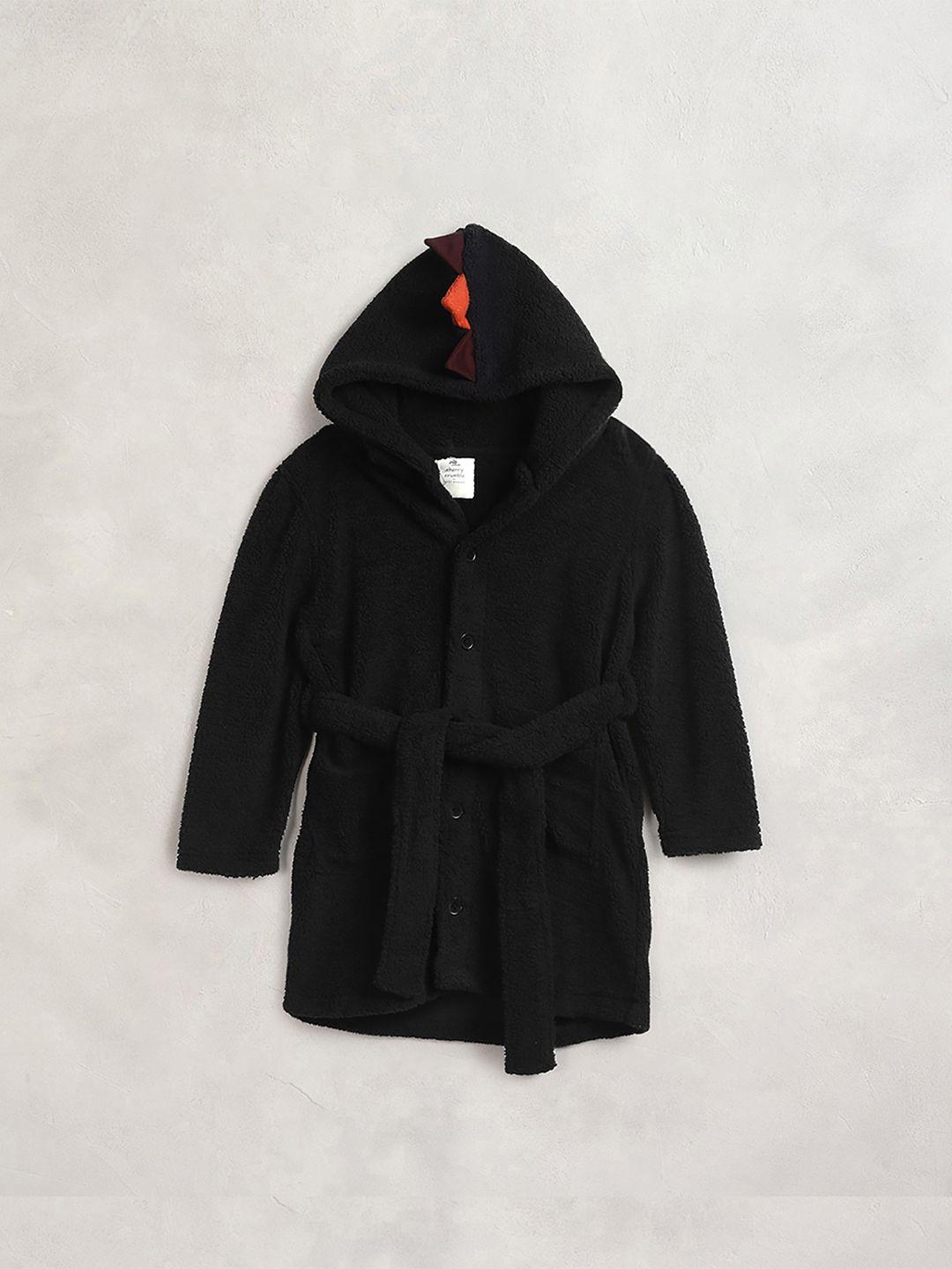 cherry crumble kids black solid hooded robe