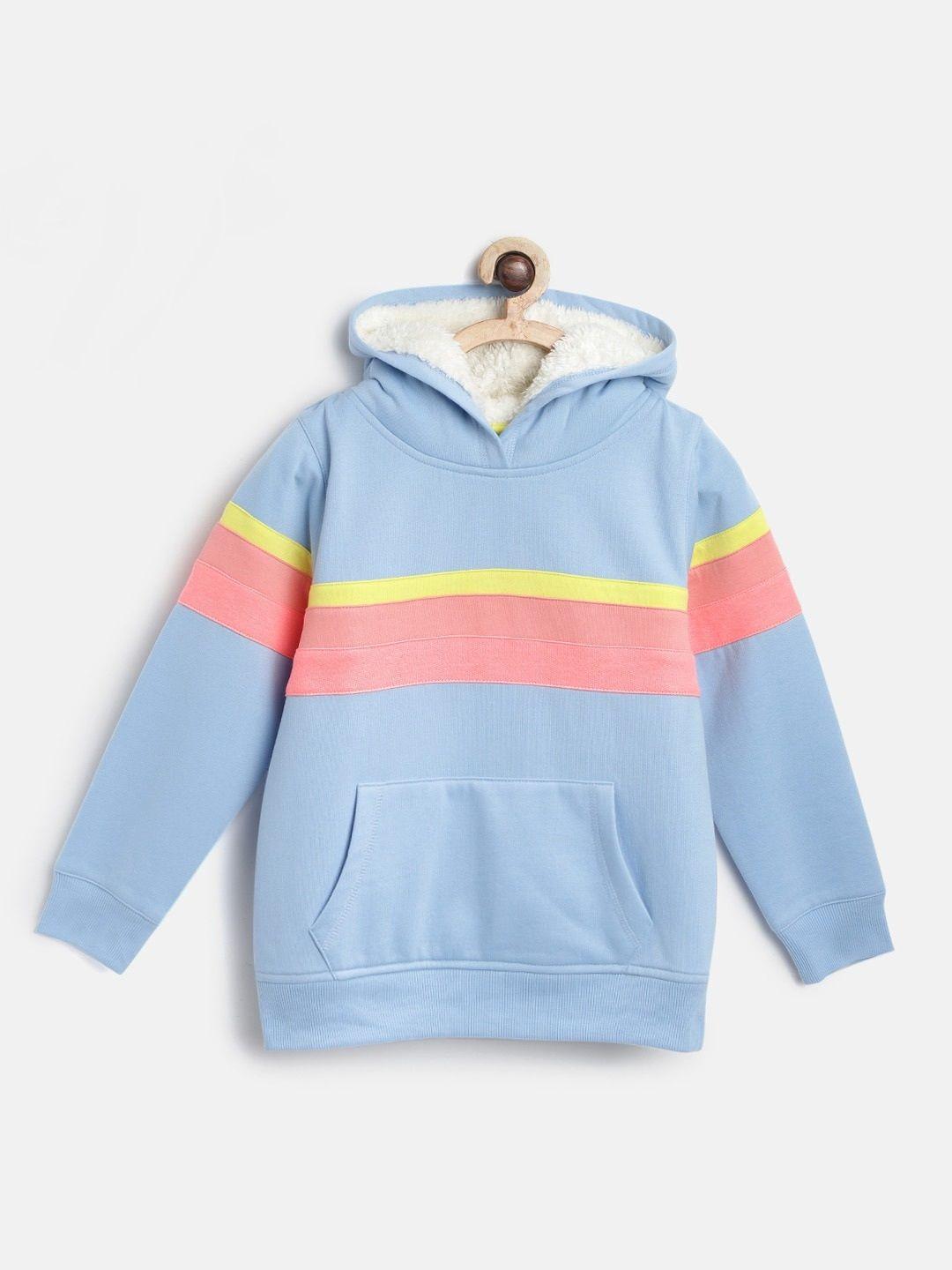 cherry crumble kids blue  coral pink colourblocked hooded sweatshirt