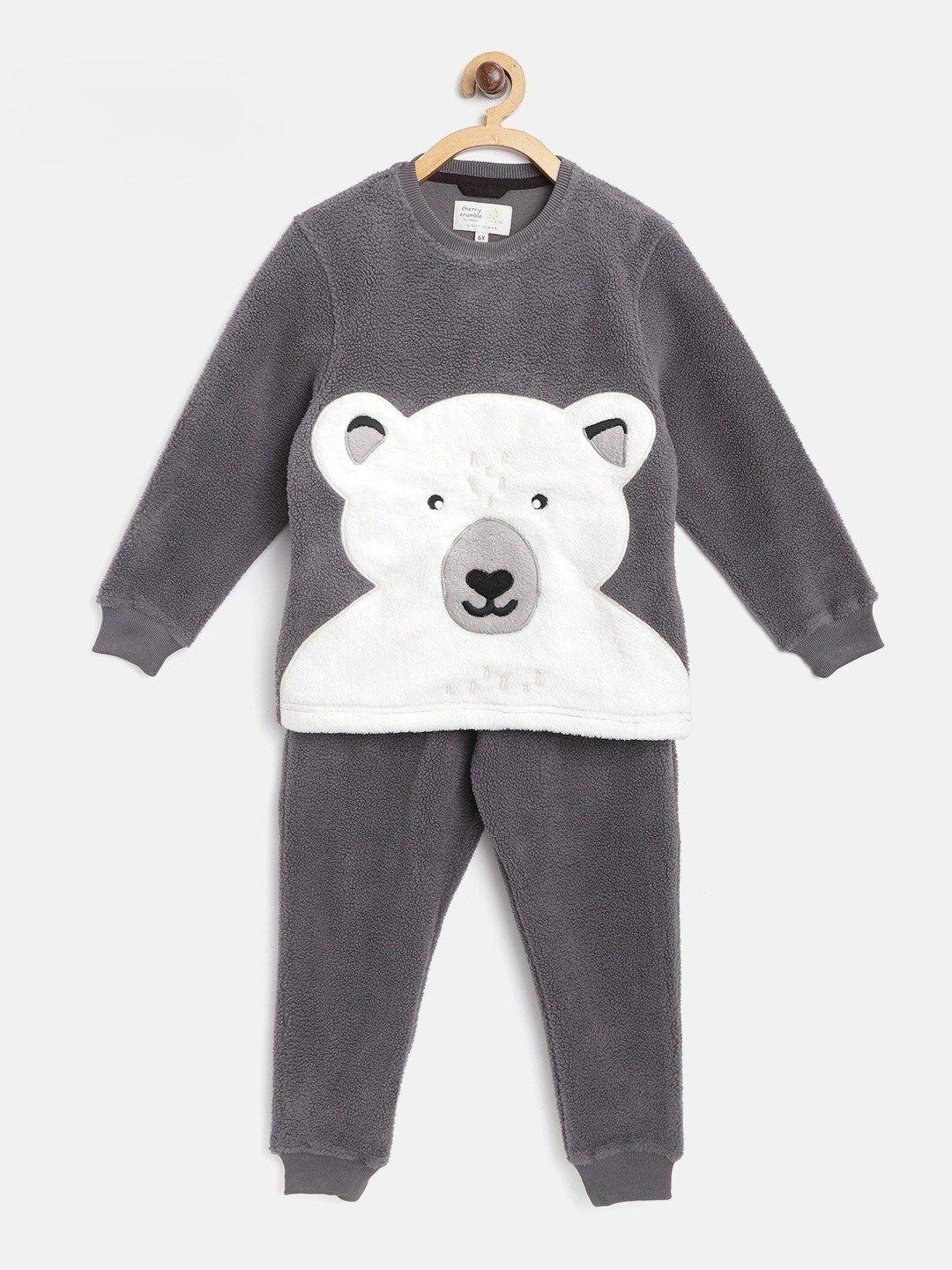 cherry crumble kids charcoal grey & white polar bear fleece night suit