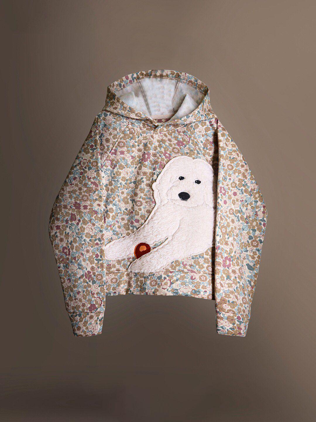 cherry crumble kids floral printed dog applique hooded sweatshirt