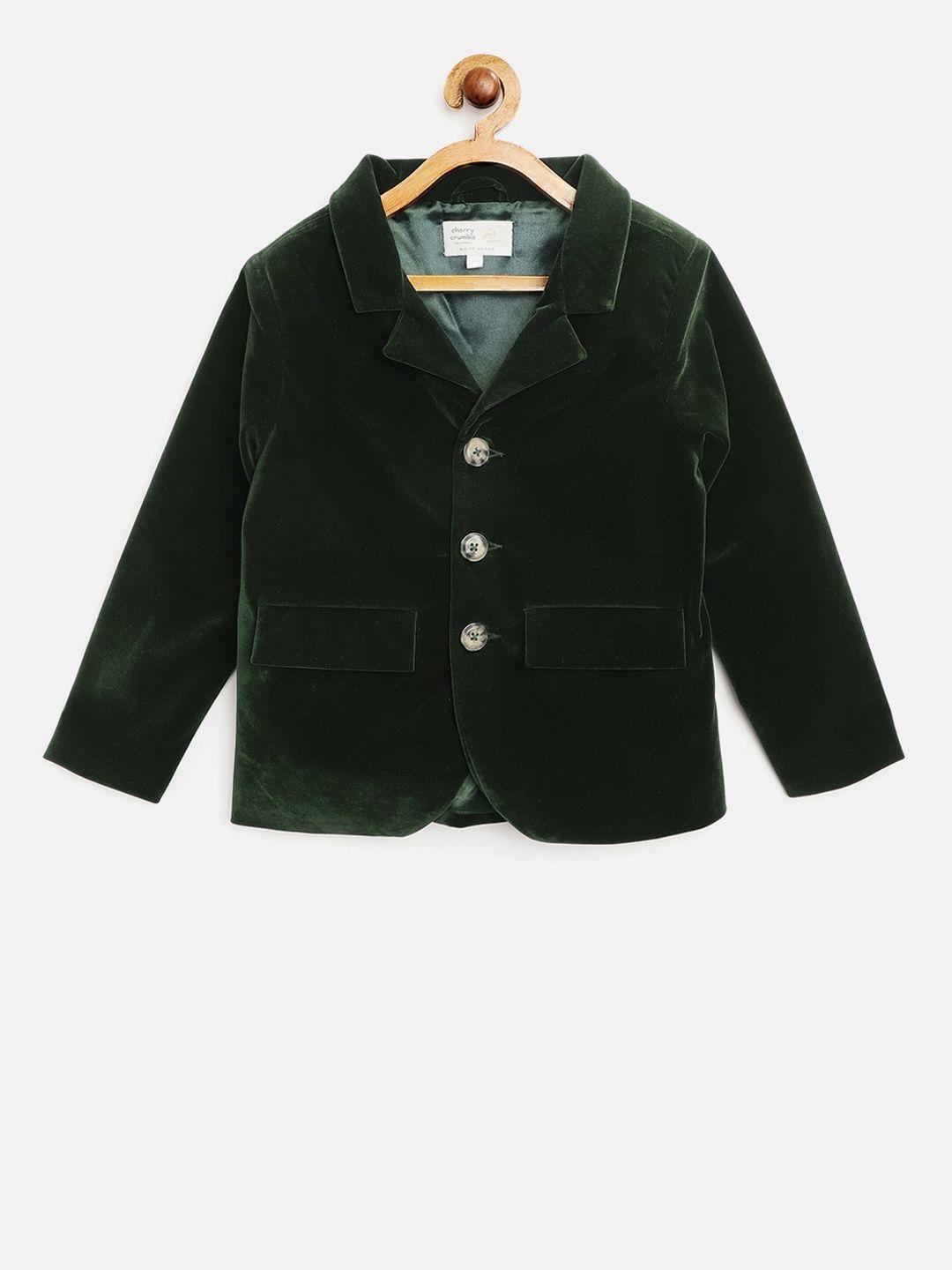 cherry crumble kids green solid velvet overcoat