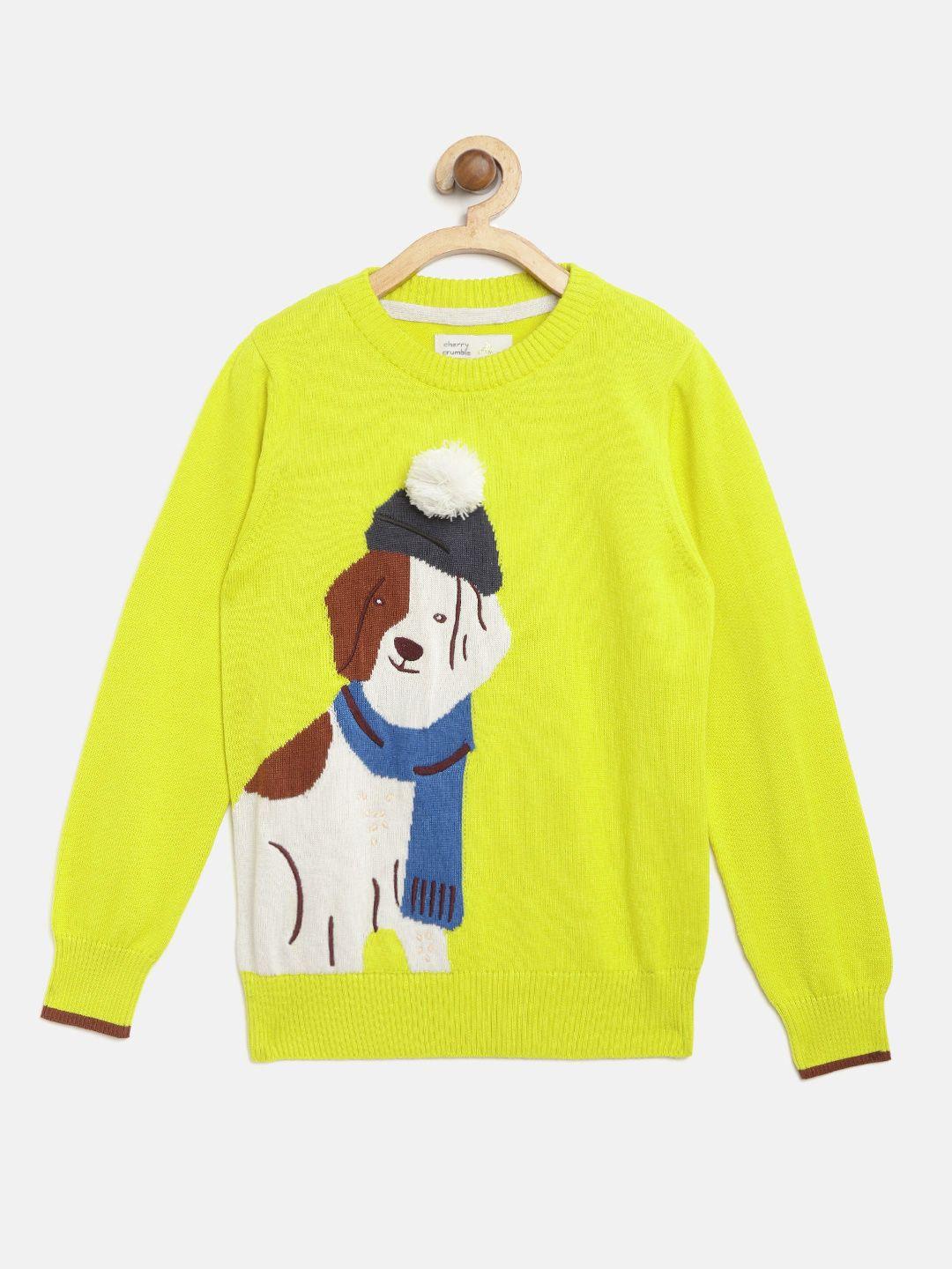cherry crumble kids yellow & off-white dog self design pullover