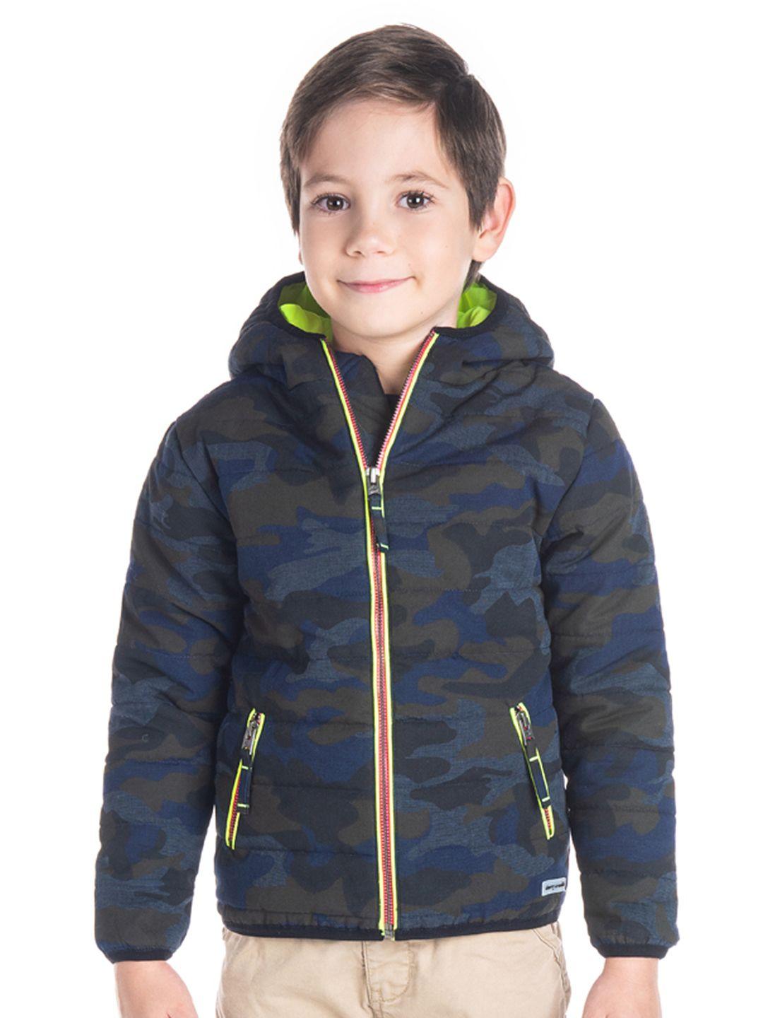 cherry crumble unisex kids black & charcoal grey camouflage print hooded padded jacket