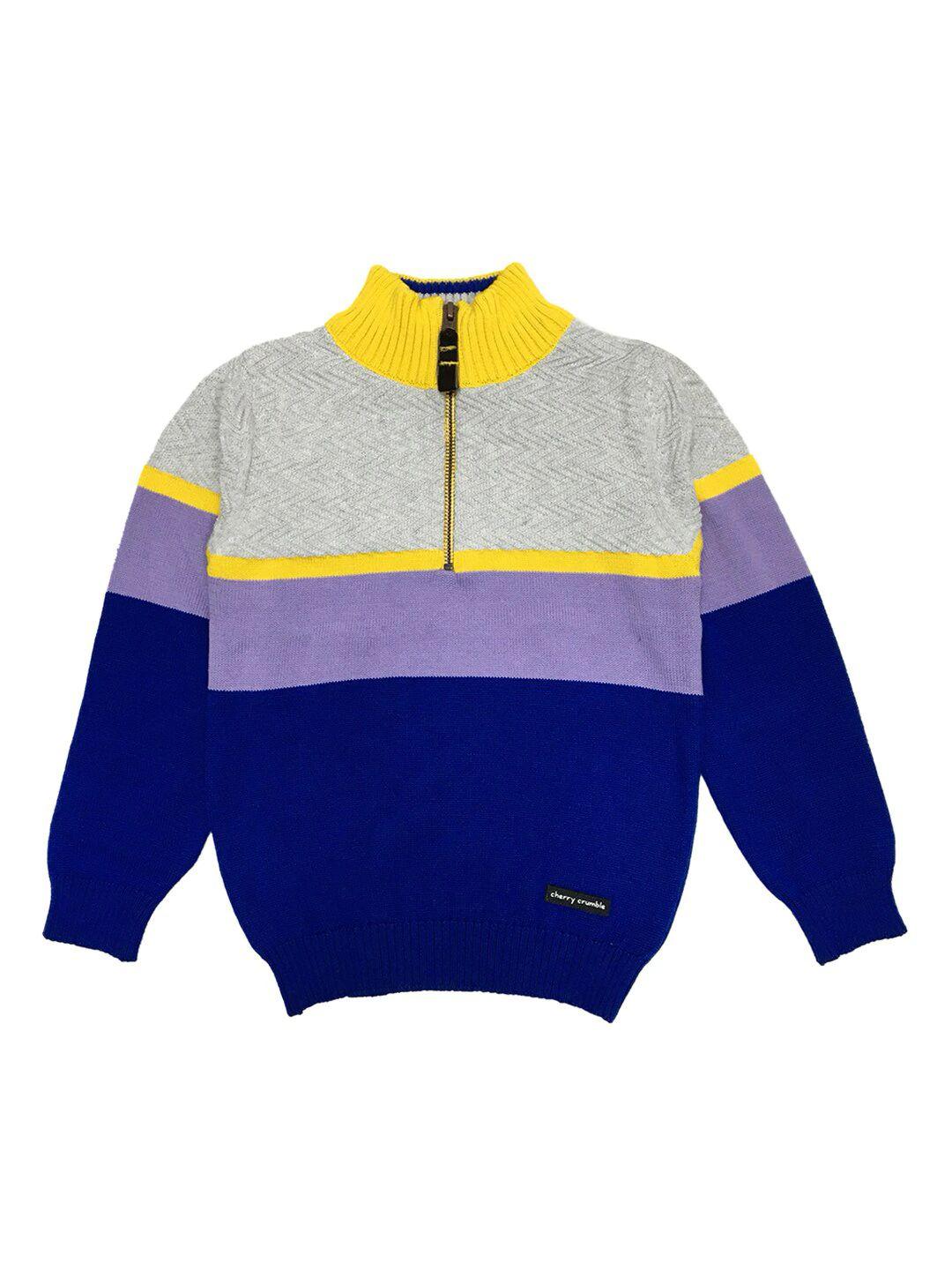 cherry crumble unisex kids blue & mustard yellow colourblocked pullover