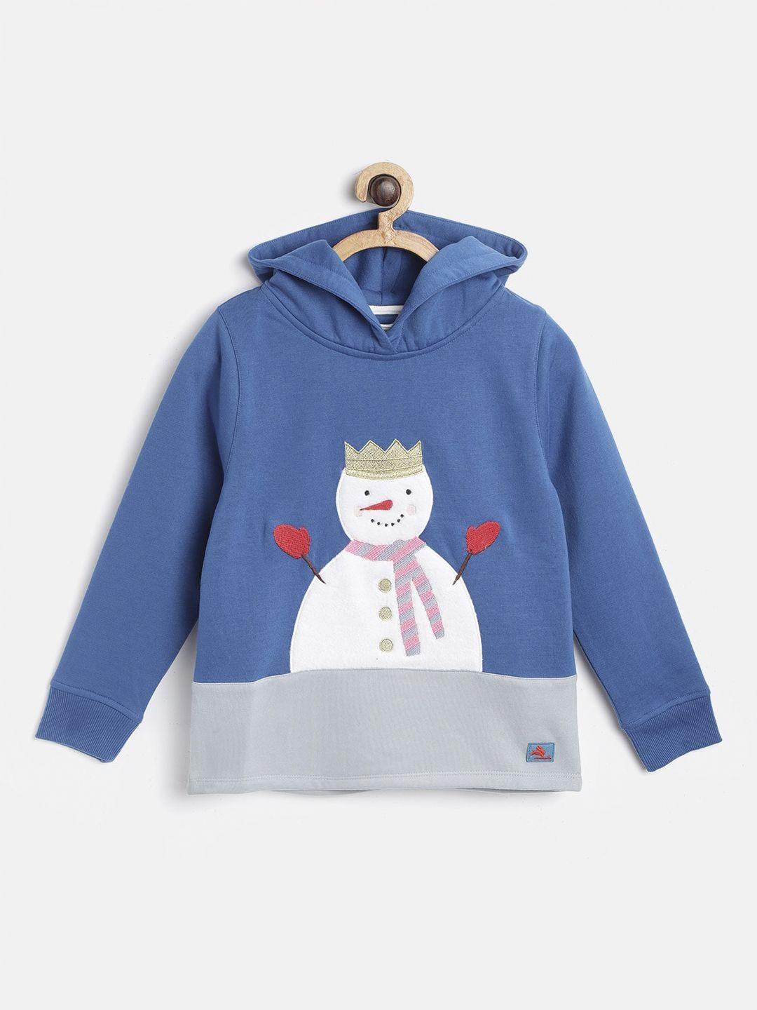 cherry crumble unisex kids blue printed hooded sweatshirt