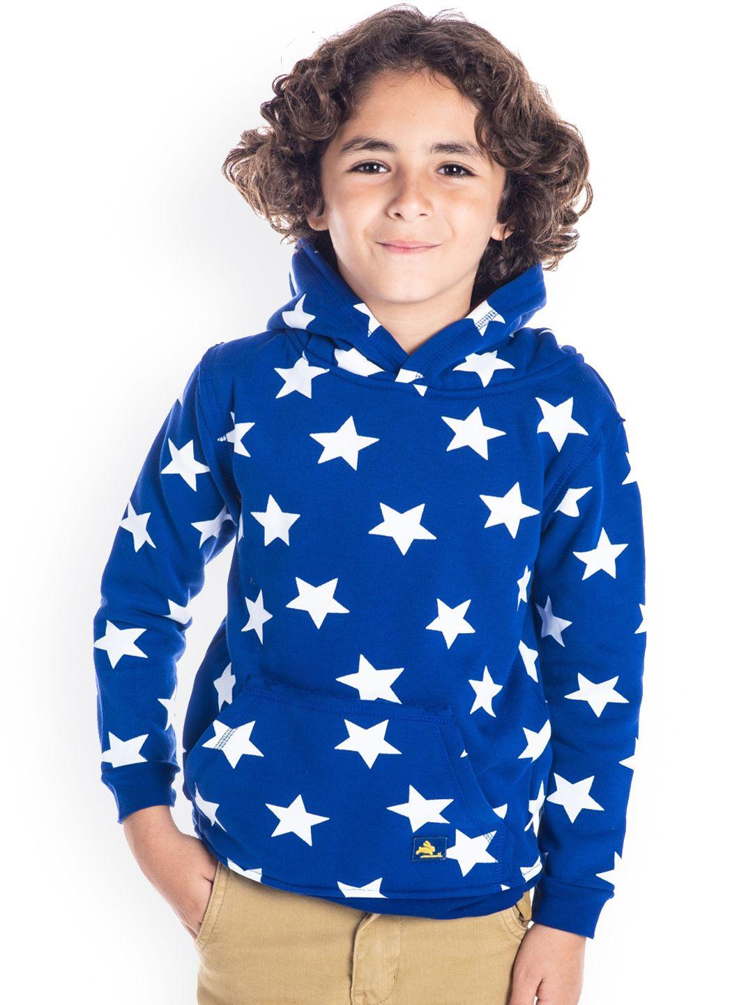 cherry crumble unisex kids blue star printed hooded sweatshirt