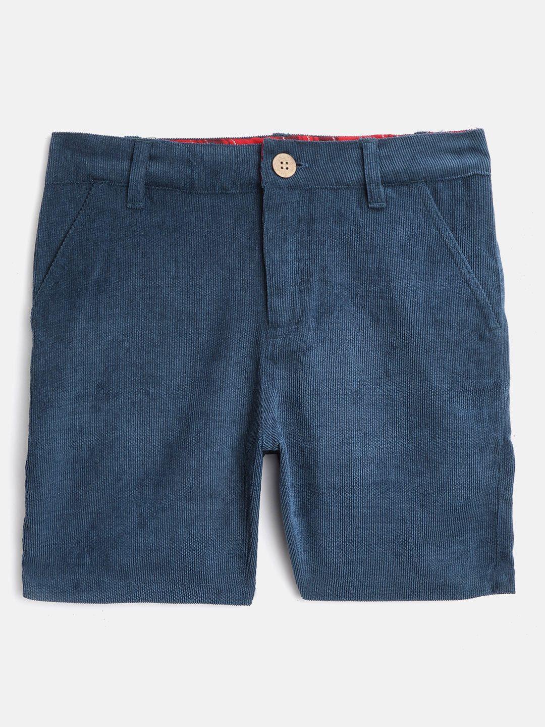 cherry crumble unisex kids navy blue solid regular fit corduroy shorts