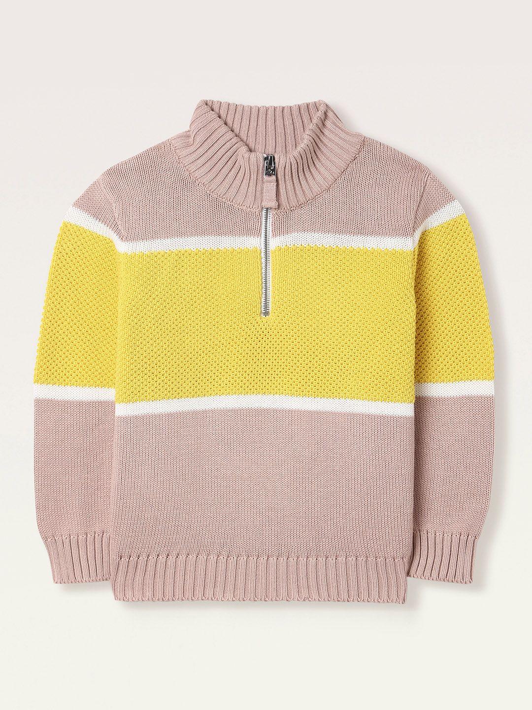 cherry crumble unisex kids pink & yellow colourblocked pullover sweater