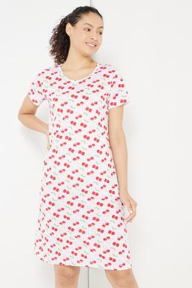 cherry print cotton blend night dress - lavender