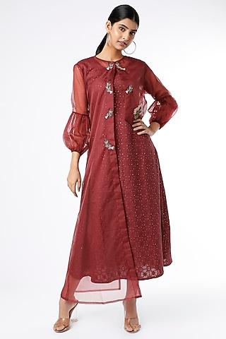 cherry red embellished dress with jacket