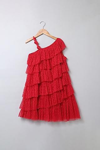 cherry red net dress for girls
