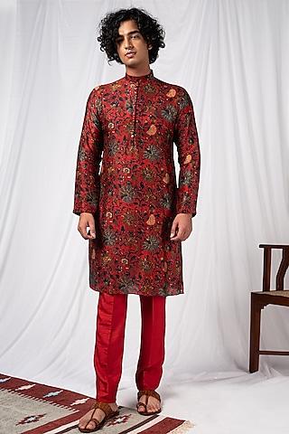 cherry red printed kurta set