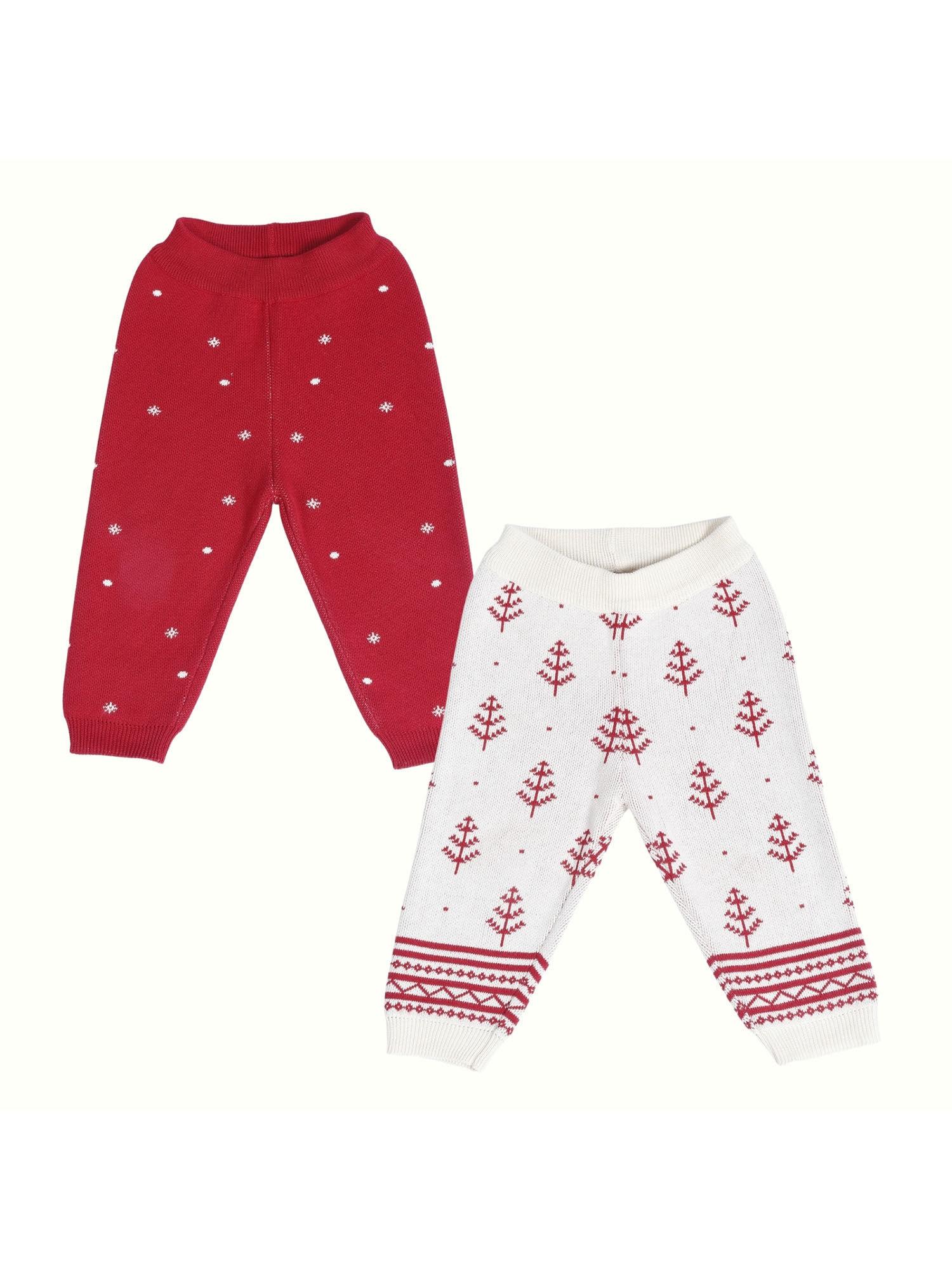cherry red snow fall & red pine tree cotton 2 lowers (set of 2)