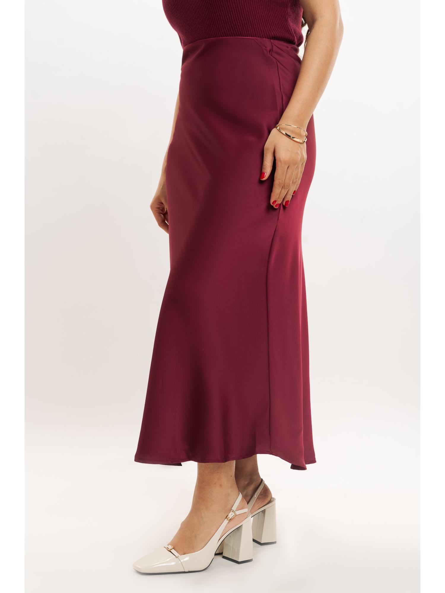 cherry wine satin long skirt