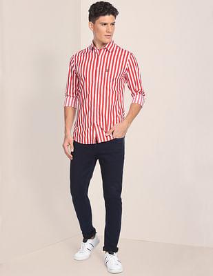 chest pocket vertical stripe shirt