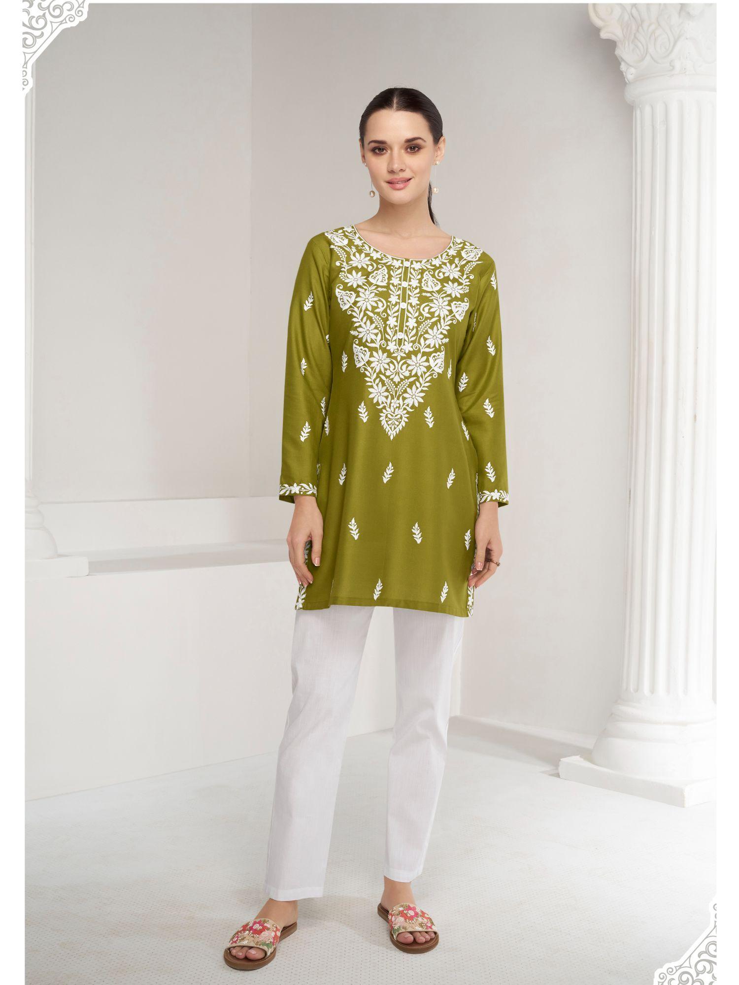 chetna olive embroidery kurta