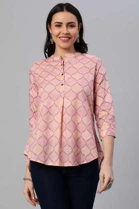 chevron cotton mandarin women's tunic - pink