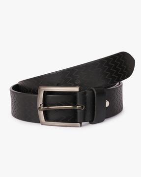 chevron leather belt with pin-buckle closure