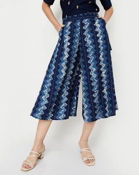 chevron print straight fit flat-front culottes