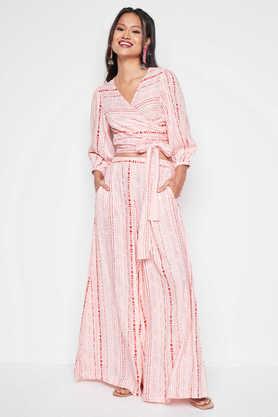 chevron crop length viscose women's set - pink