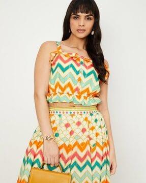 chevron crop top with frill details