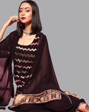 chevron embroidered straight kurta set