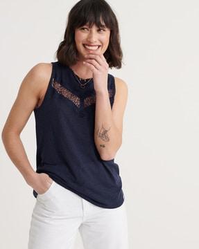 chevron lace round-neck vest top