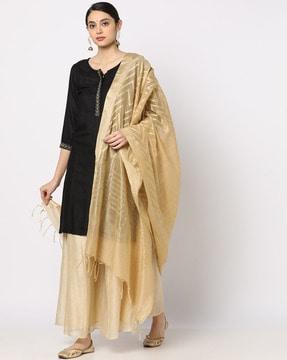 chevron pattern dupatta with tassels