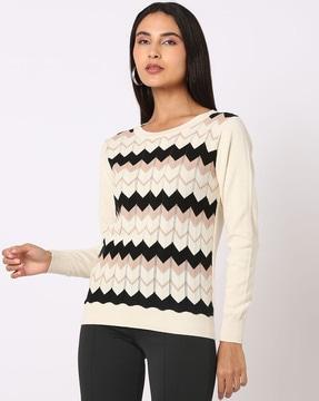 chevron pattern flat knit pullover