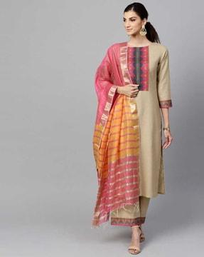 chevron pattern neckline straight kurta set