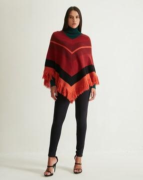 chevron pattern poncho with fringers